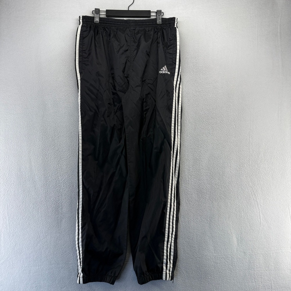 Vintage Adidas Track Pants Mens Medium Black 3-Stripe Windbreaker Logo 90s